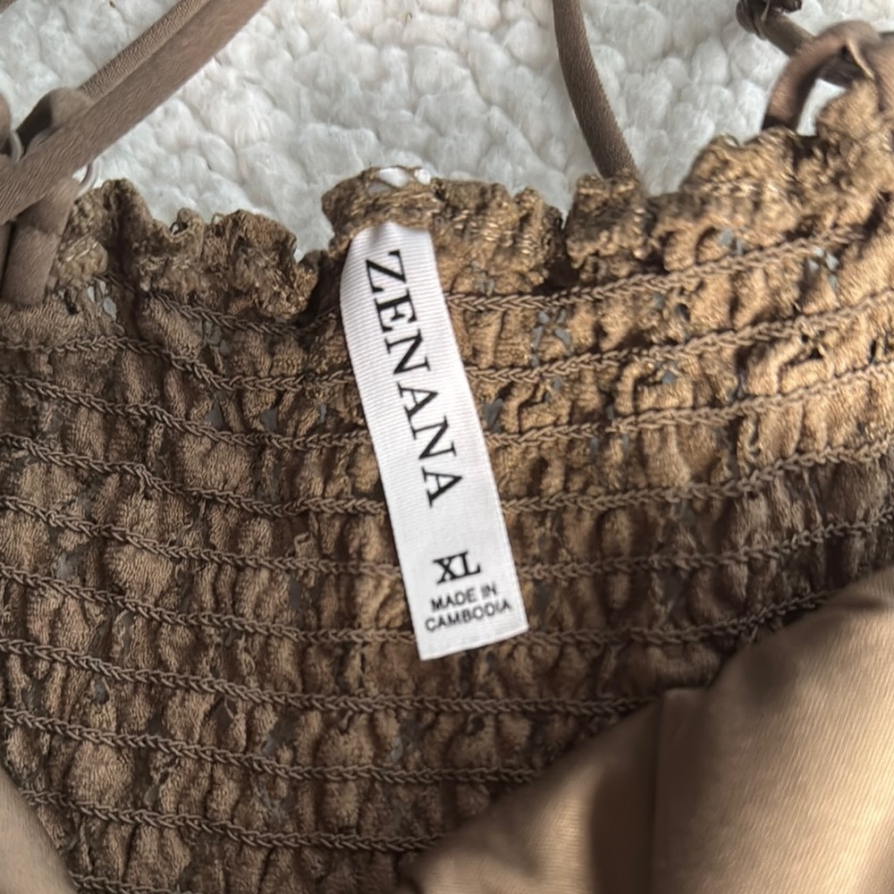 Zenana Outfitters Tan Lace Midi Dress With Lace Top - Picture 2 of 5